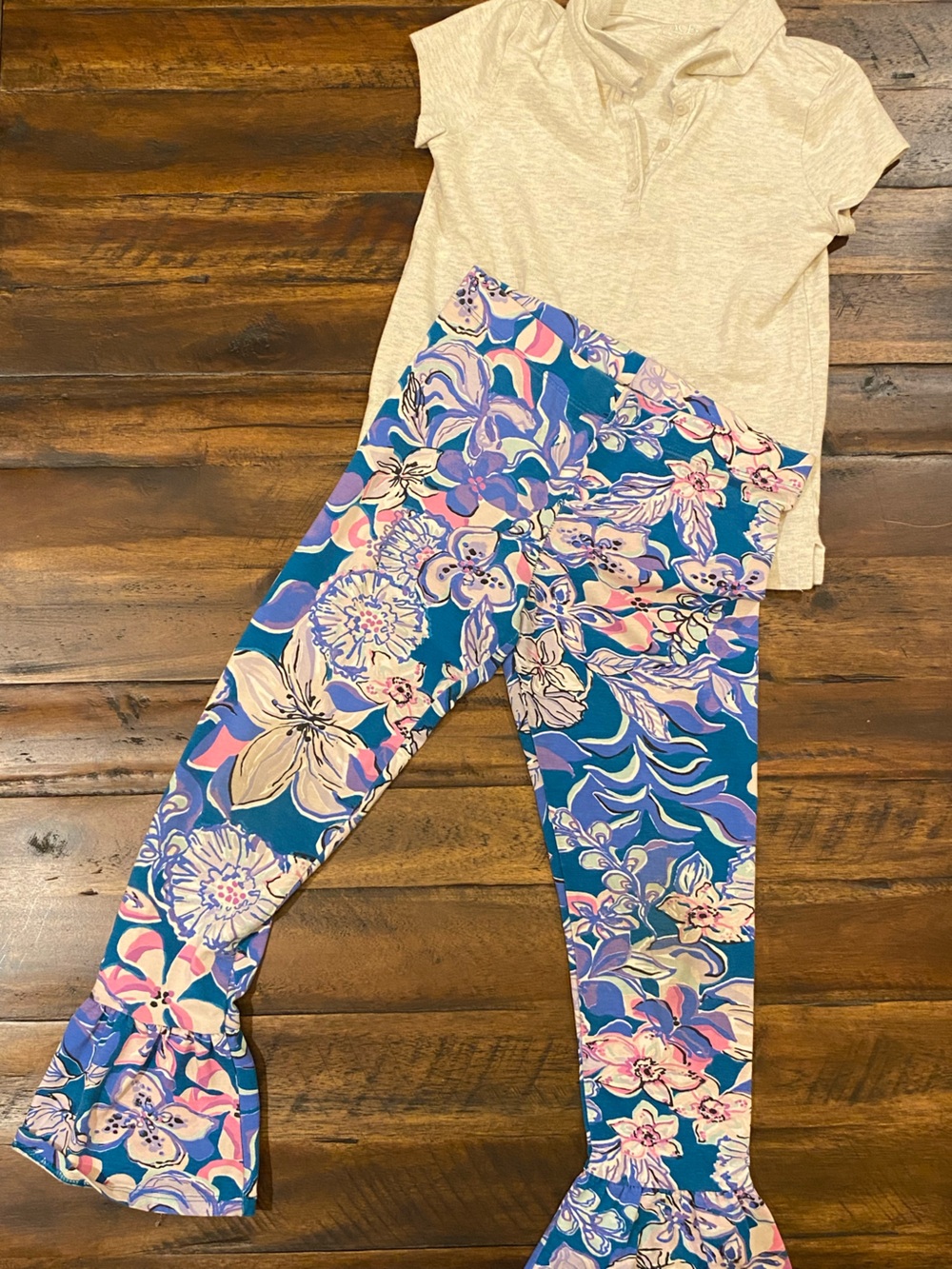 Lilly Pulitzer Girls Floral Ruffle Leggings - Teal, Purple, Pink